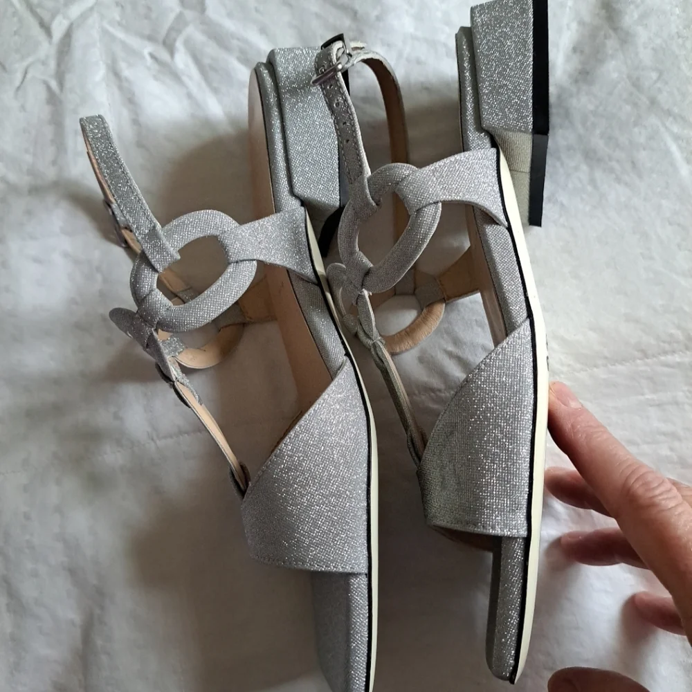 NWOB Ron White Beverly Glitter Fabric Slingback Sandals Size 38.5 8.5 $495
